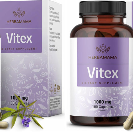 HERBAMAMA Vitex Fruit Capsules - 1000mg Chaste Tree Berry Powder for Women's Support - Vegan, Non-GMO Pure Vitex Chasteberry Supplement for Women (Pack of 2)