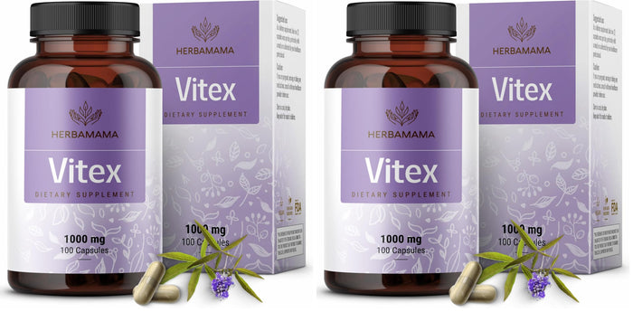 HERBAMAMA Vitex Fruit Capsules - 1000mg Chaste Tree Berry Powder for Women's Support - Vegan, Non-GMO Pure Vitex Chasteberry Supplement for Women (Pack of 2)