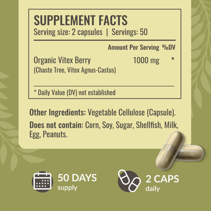 HERBAMAMA Vitex Fruit Capsules - 1000mg Chaste Tree Berry Powder for Women's Support - Vegan, Non-GMO Pure Vitex Chasteberry Supplement for Women (Pack of 2)