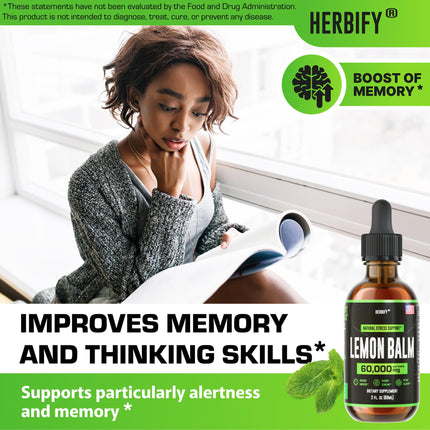 HERBIFY Lemon Balm Tincture – Melissa Officinalis, Brain & Mood Support (2 oz)