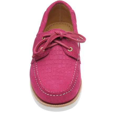 Herring Cordelia ladies rubber-soled deck shoes in pink moc croc suede
