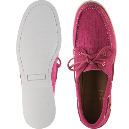 Herring Cordelia ladies rubber-soled deck shoes in pink moc croc suede