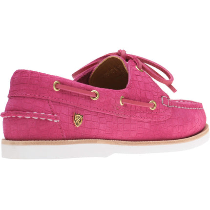 Herring Cordelia ladies rubber-soled deck shoes in pink moc croc suede