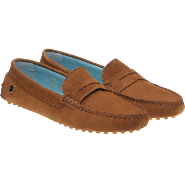 Herring Louisa ladies rubber-soled driving moccasins in cognac suede