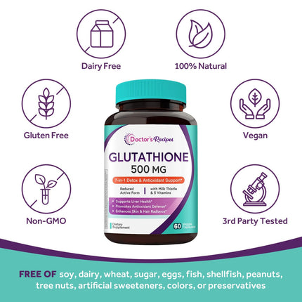 Doctor's Recipes Glutathione 500 mg - 60 Vegan Capsules | Liver & Immune Support