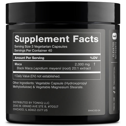 Black Maca Root - Ultra High Potency 20:1 Extract | Single Origin, Wildcrafted & Lab-Tested - 120 Capsules