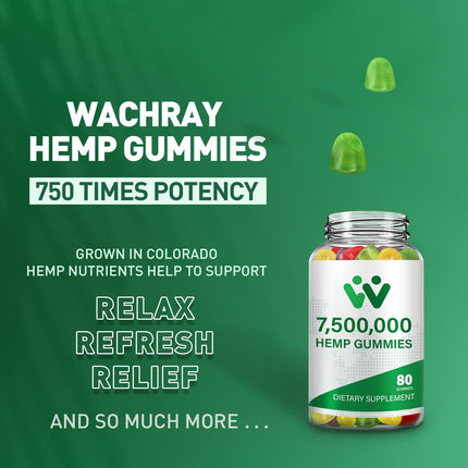 WACHRAY Nutrition: 3 Packs Organic Hemp Gummies – 7.5M High Strength Hemp Oil Infused, 240 Gummies per Bottle
