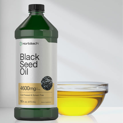 Horbäach Black Seed Oil Liquid 16oz – 4600mg | Cold Pressed Nigella Sativa, Vegetarian & Non-GMO