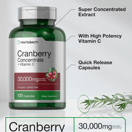 Horbäach Cranberry Concentrate Pills + Vitamin C – 30,000mg | Pack of 2
