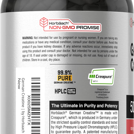 Horbaach German Creatine Monohydrate 5000mg | 250 Capsules | Non-GMO & Gluten Free