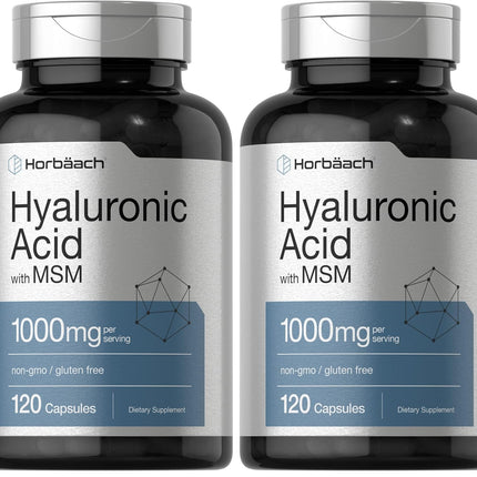 Horbäach Hyaluronic Acid with MSM – 1000 mg, 120 Capsules, Non-GMO & Gluten Free (Pack of 2)