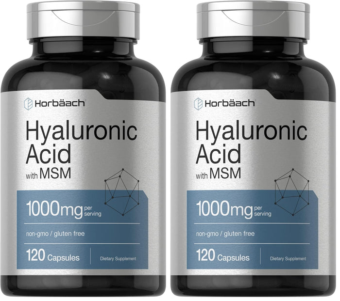 Horbäach Hyaluronic Acid with MSM – 1000 mg, 120 Capsules, Non-GMO & Gluten Free (Pack of 2)