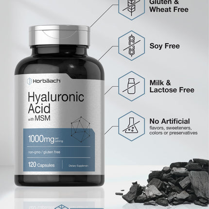 Horbäach Hyaluronic Acid with MSM – 1000 mg, 120 Capsules, Non-GMO & Gluten Free (Pack of 2)
