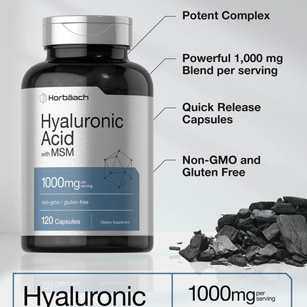 Horbäach Hyaluronic Acid with MSM – 1000 mg, 120 Capsules, Non-GMO & Gluten Free (Pack of 2)