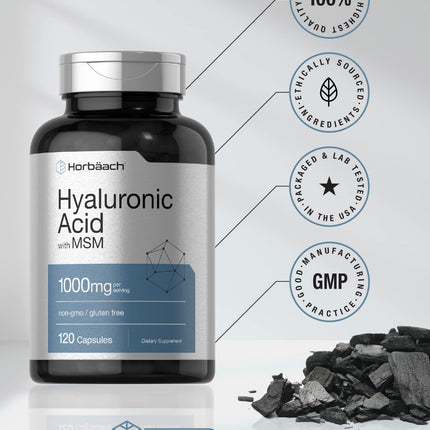 Horbäach Hyaluronic Acid with MSM – 1000 mg, 120 Capsules, Non-GMO & Gluten Free (Pack of 2)