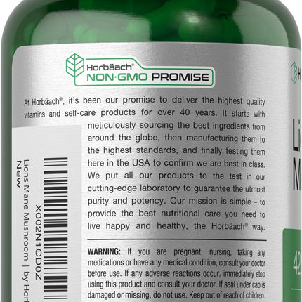 Horbäach Lions Mane Mushroom Extract 4200mg | 120 Veg Capsules | Pack of 2