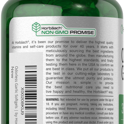 Horbäach Odorless Garlic Softgels 3600 mg | 200 Count | Non-GMO & Gluten Free (Pack of 2)
