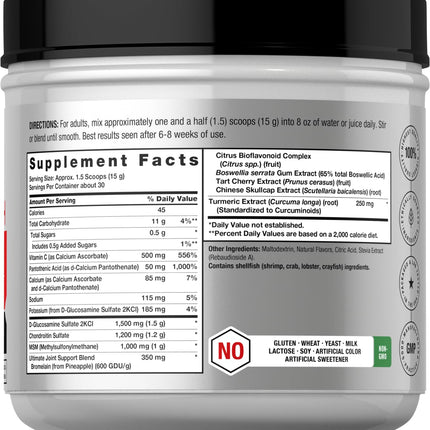 Horbäach Ultimate Joint Support Powder 1 lb – Glucosamine, Chondroitin, MSM & Turmeric | Non-GMO, Gluten Free