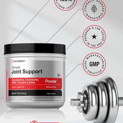 Horbäach Ultimate Joint Support Powder 1 lb – Glucosamine, Chondroitin, MSM & Turmeric | Non-GMO, Gluten Free