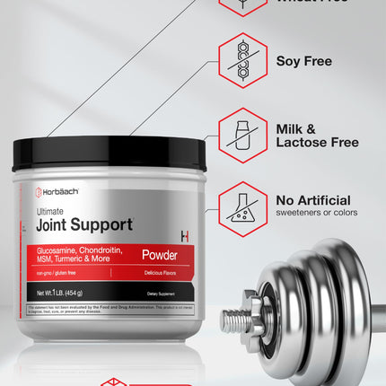 Horbäach Ultimate Joint Support Powder 1 lb – Glucosamine, Chondroitin, MSM & Turmeric | Non-GMO, Gluten Free