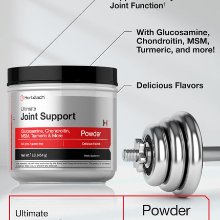 Horbäach Ultimate Joint Support Powder 1 lb – Glucosamine, Chondroitin, MSM & Turmeric | Non-GMO, Gluten Free