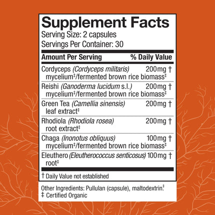 Host Defense MycoBotanicals Energy Capsules – Energy & Respiratory Support (Cordyceps, Reishi & Chaga) – 60 Capsules