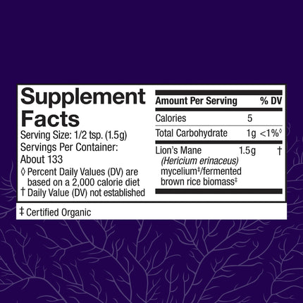 Host Defense Lion's Mane Powder - Brain Health & Focus Support - 7 oz (133 Servings)*