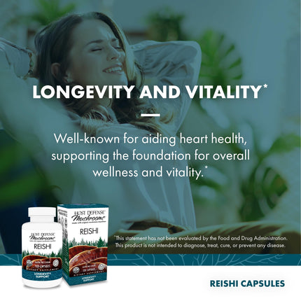 Host Defense Reishi Capsules | Immune & Heart Health Support, Energy & Vitality – 120 Capsules
