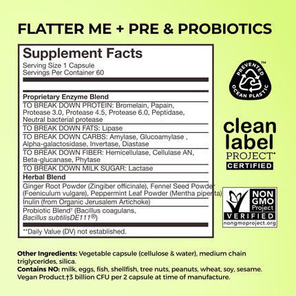 HUM Flatter Me Digestive Enzymes | Fast Debloat Formula, 60 Capsules