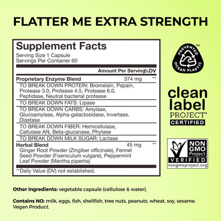 HUM Flatter Me Extra Strength Digestive Enzymes – Fast Acting Debloat, Ginger & Peppermint, 60 Capsules