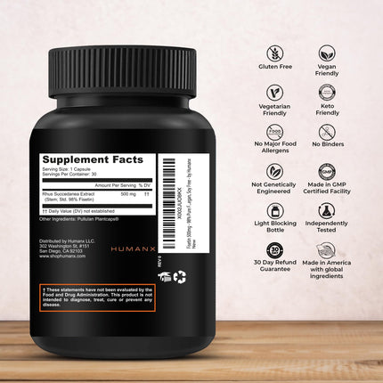 HUMANX Fisetin 500mg – 98% Pure Fisetin Supplement | Senolytic Activator | USA Made Non-GMO Capsules