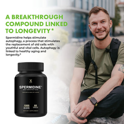 HUMANX Spermidine+ (USA Third Party Tested) – Spermidine-Rich Wheat Germ Extract + Zinc for Healthy Aging