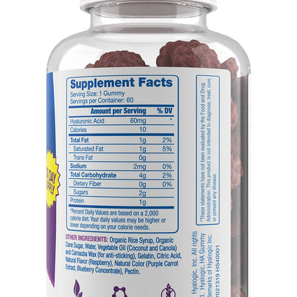 Hyalogic Hyaluronic Acid Gummies – Mixed Berry | Gluten-Free HA for Joints, Skin & Eyes