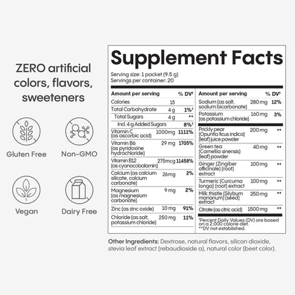 Hydralyte Liver Support + Electrolyte Mix – Milk Thistle, Turmeric, Ginger, Prickly Pear, Green Tea (Blood Orange Ginger, 20 Packets)
