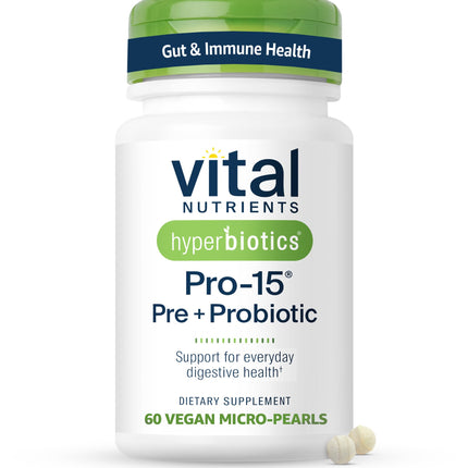 Hyperbiotics Vital Nutrients Pro-15 Probiotics & Prebiotics for Women & Men – 60 Time-Release Pearls, 15 Strains