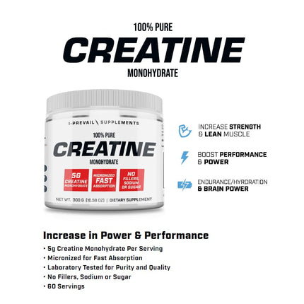 I-Prevail Supplements 100% Pure Creatine Monohydrate Powder Micronized – No Fillers – No Sodium – No Sugar | 5 Grams per Serving | 300 Grams – 60 Servings