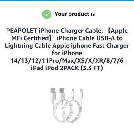 Premium iPhone USB-A to Lightning Charging Cable MFi Certified 1m Each 2 Pack
