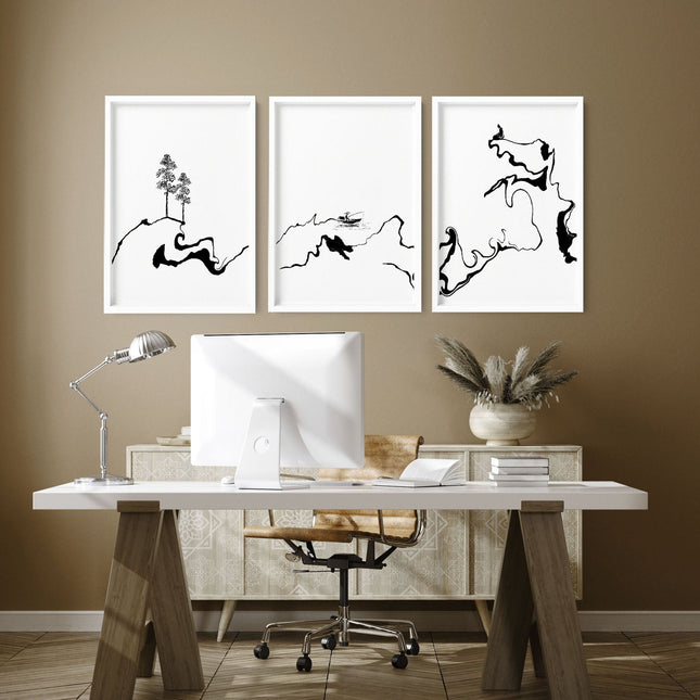 Calming Office Decor Ideas | Set of 3 Japanese Prints