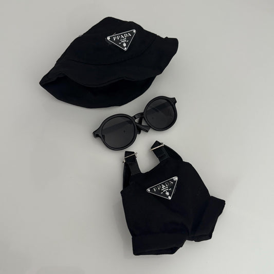 3pcs Labubu The Monsters Macaron Outfit Set - Dungarees, Hat &amp; Sunglasses