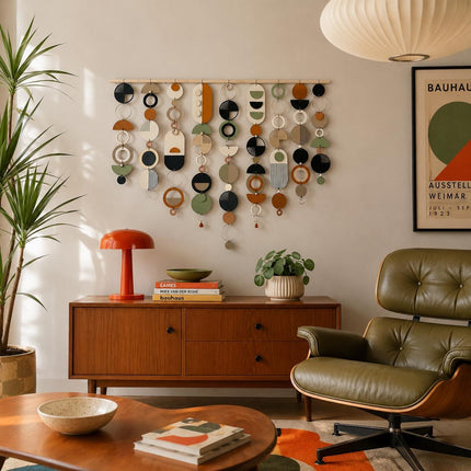 Large Mid Century Modern Wall Art – Handmade Burnt Orange and Olive Wall Hanging - Other Colours Available