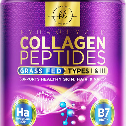 Collagen Peptides Powder 20g Unflavored – Grass-Fed Type I & III, Hyaluronic Acid & Biotin | 28 Servings