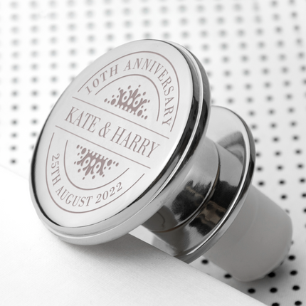Personalised Silver Happy Anniversary Bottle Stopper