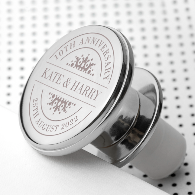 Personalised Silver Happy Anniversary Bottle Stopper