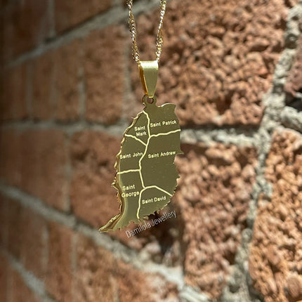 Grenada Engraved Map Necklace - Silver/Gold