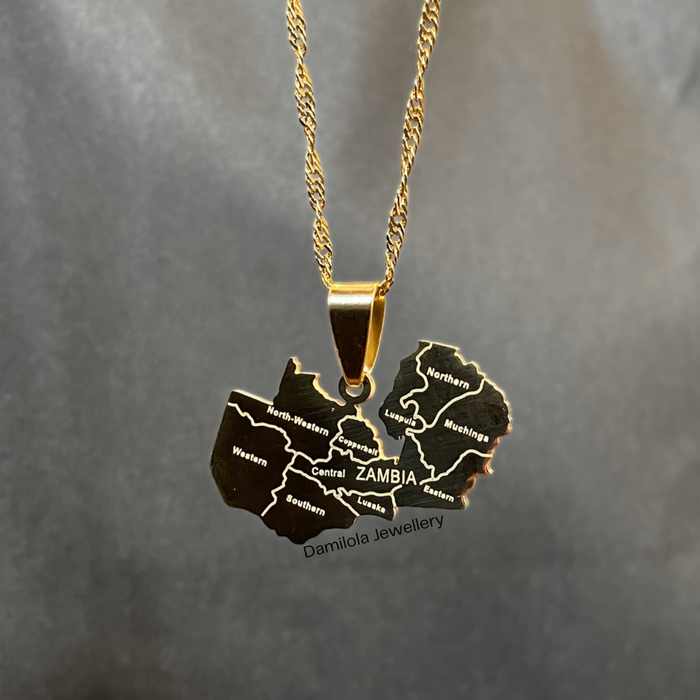 Zambia Engraved Map Necklace 🇿🇲 gold - silver