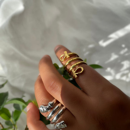Double Twisted Ankh/Nefertiti Ring - Gold/Silver