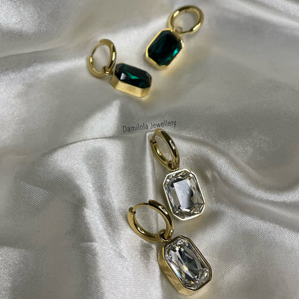 ‘Jayda’ Cubic Zirconia Drop Earrings - Clear/Green/Brown