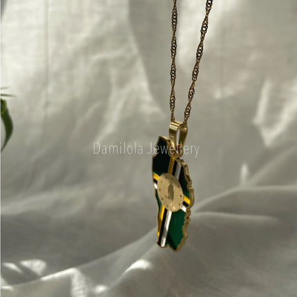 Dominica Flag Map Necklace - ‘After God The Earth’ gold/silver