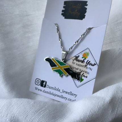 Jamaica Flag Map Necklace - Gold/Silver - Out Of Many One People'