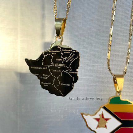 Zimbabwe Engraved Map Necklace 🇿🇼 - Gold/Silver